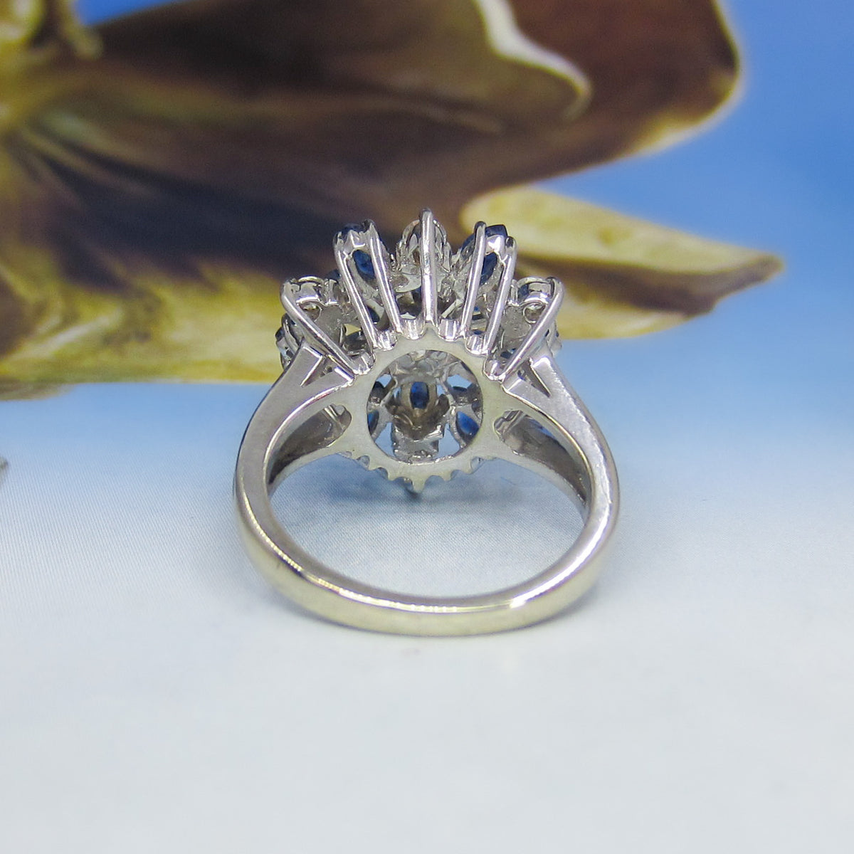Vintage Mid-Century Sapphire and Diamond Cluster Ring 14k c. 1950