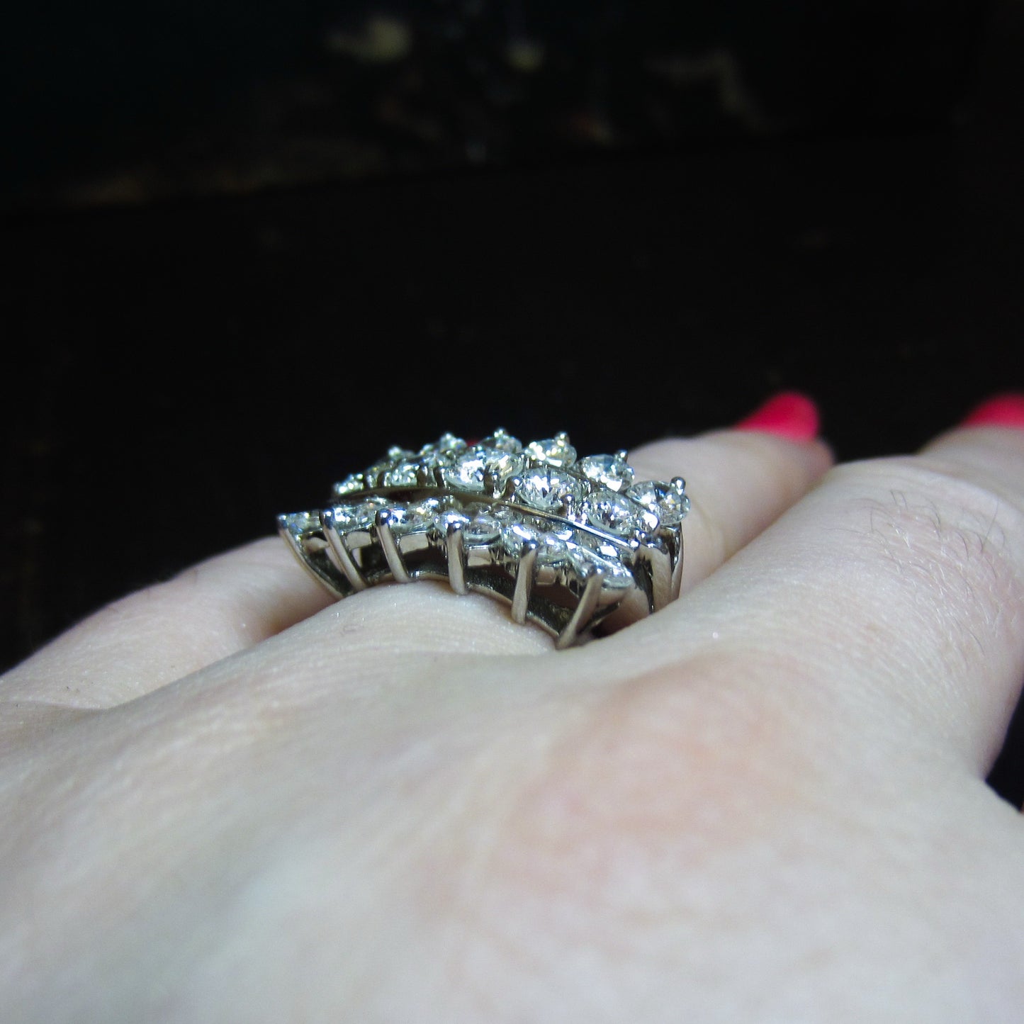Mid-Century Wall of Diamonds Ring 14k c. 1960