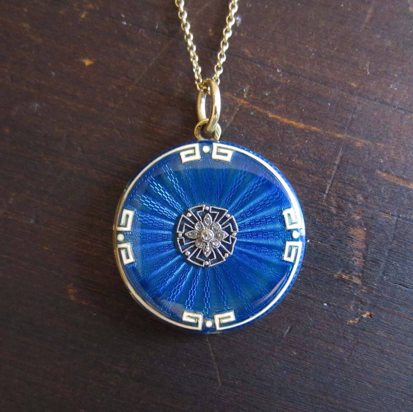 Belle Époque French Guilloche Enamel and Diamond Locket Platinum/18k c. 1910