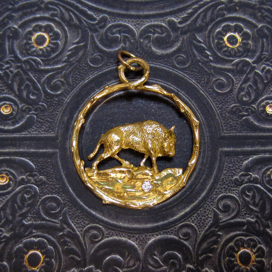 Merrin Mid-Century Diamond Taurus Charm/Medallion 14k c. 1960