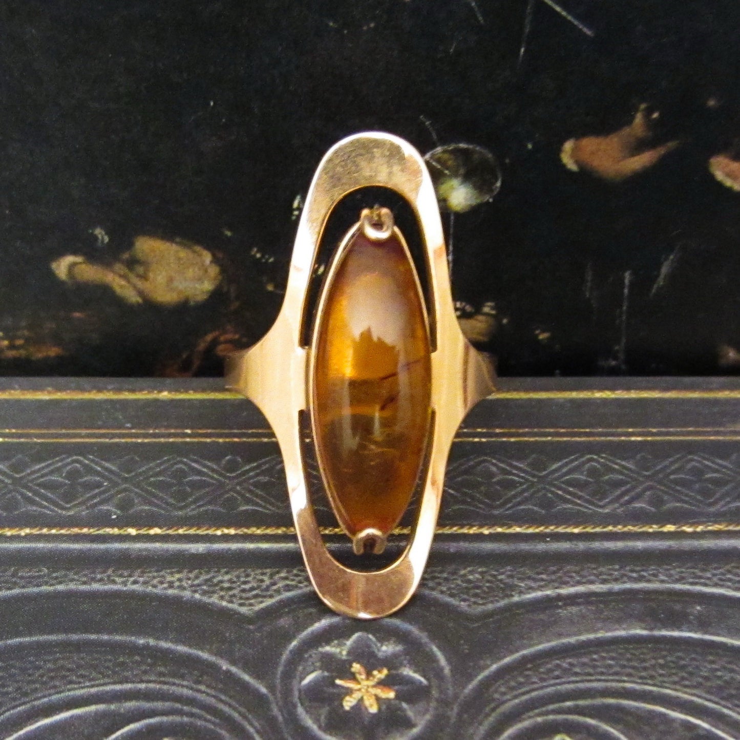 Vintage Soviet Era Russian Amber Ring 14k c. 1970