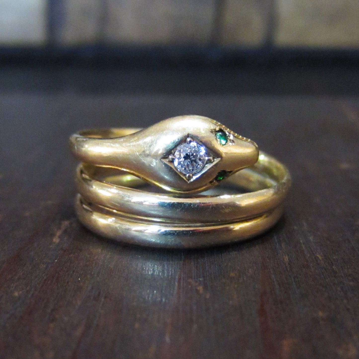 Victorian Old Mine Diamond Snake Ring 14k c. 1890, size 10