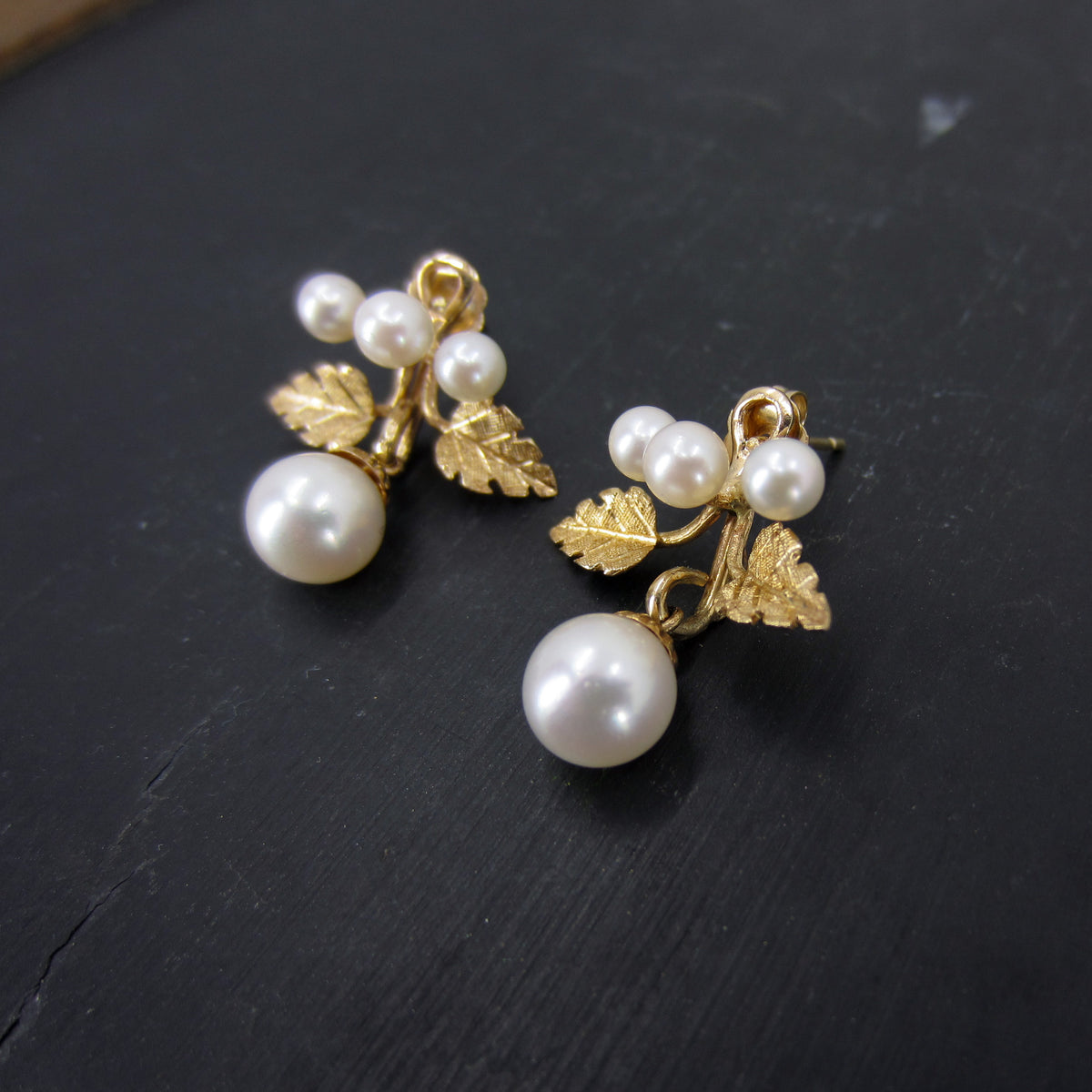 Mid-Century Pearl Drop Earrings 14k c. 1960