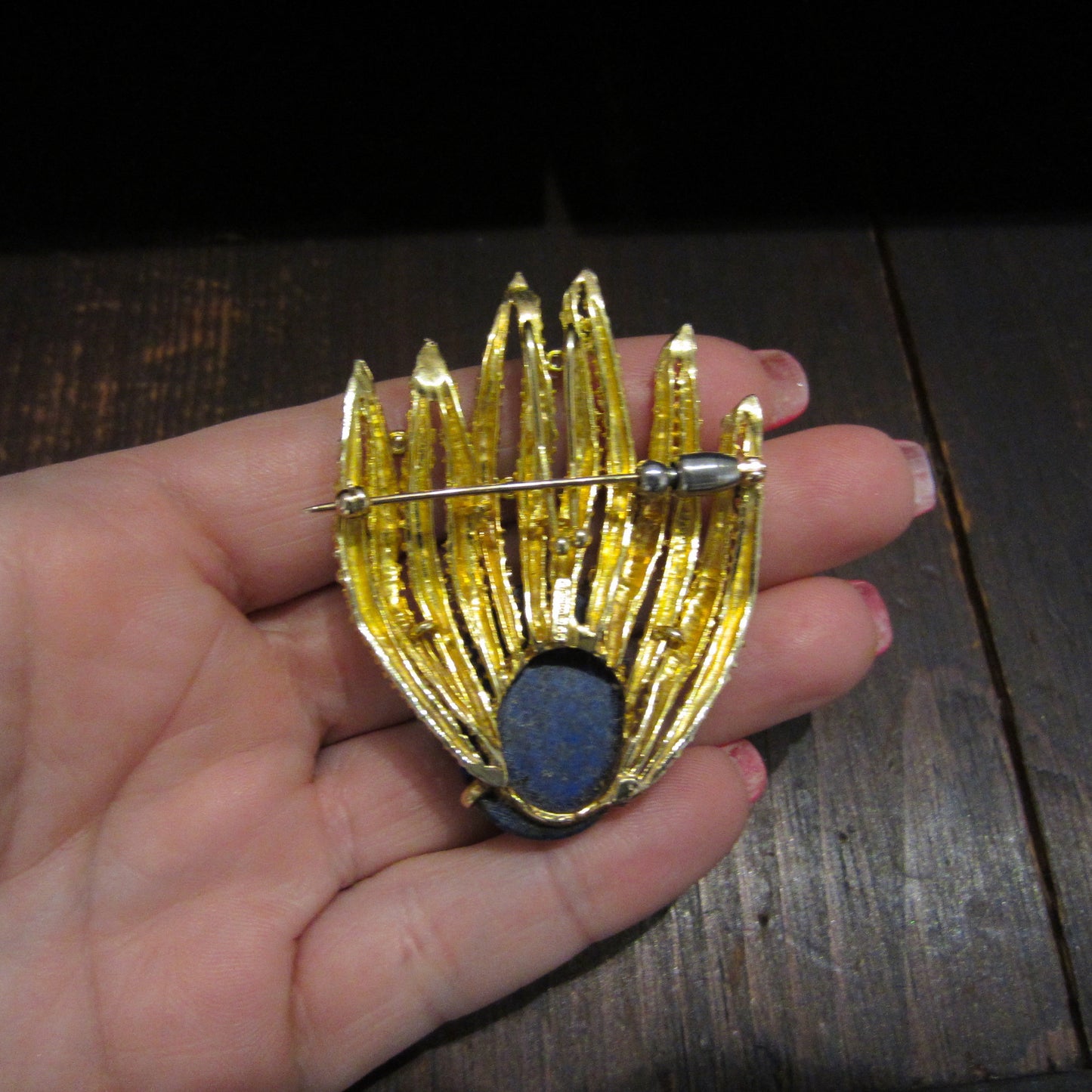 Mid-Century Lapis and Diamond Brooch 14k, KARBRA c. 1966