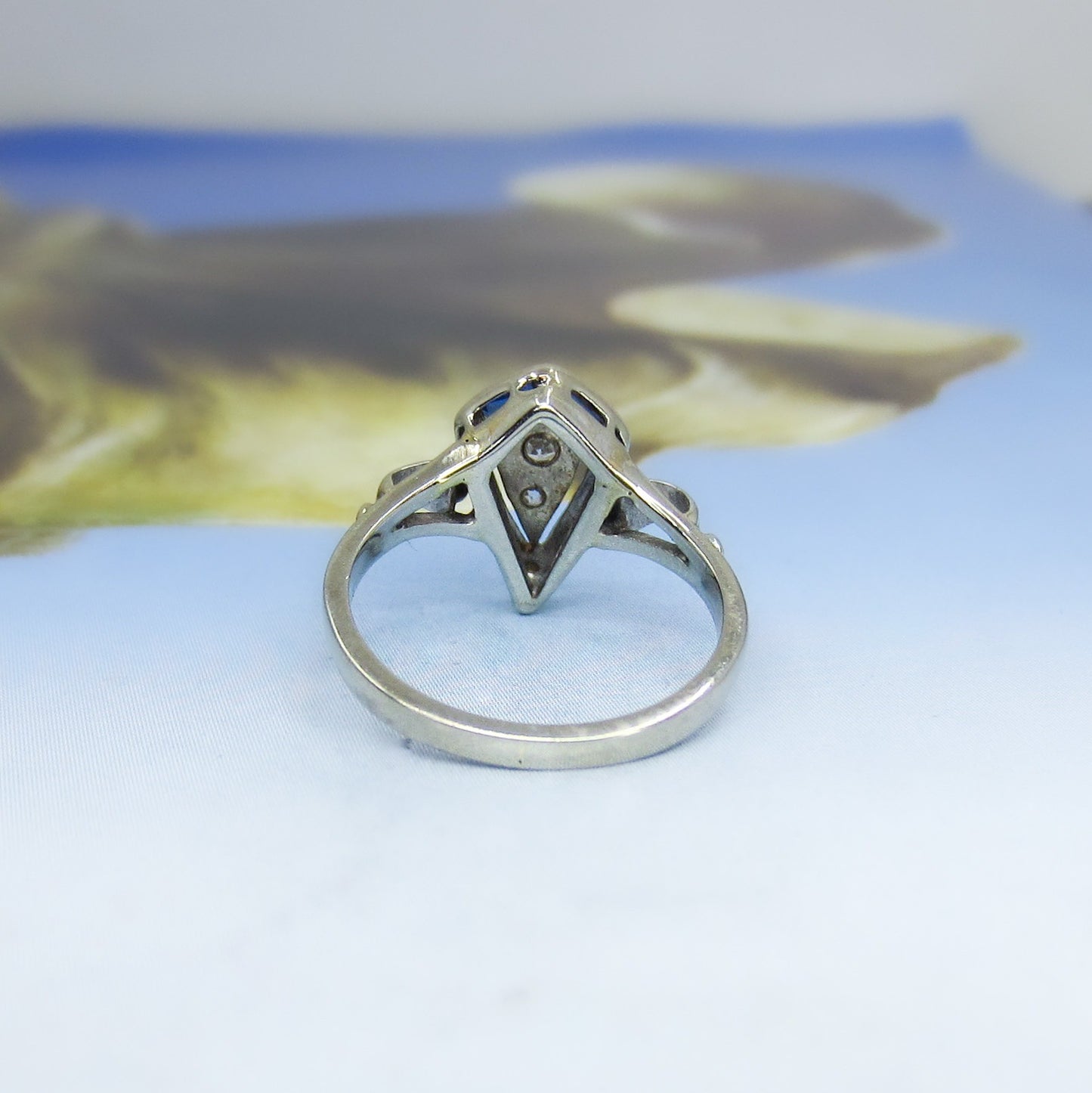 Art Deco Diamond and Sapphire Ring 14k c. 1930