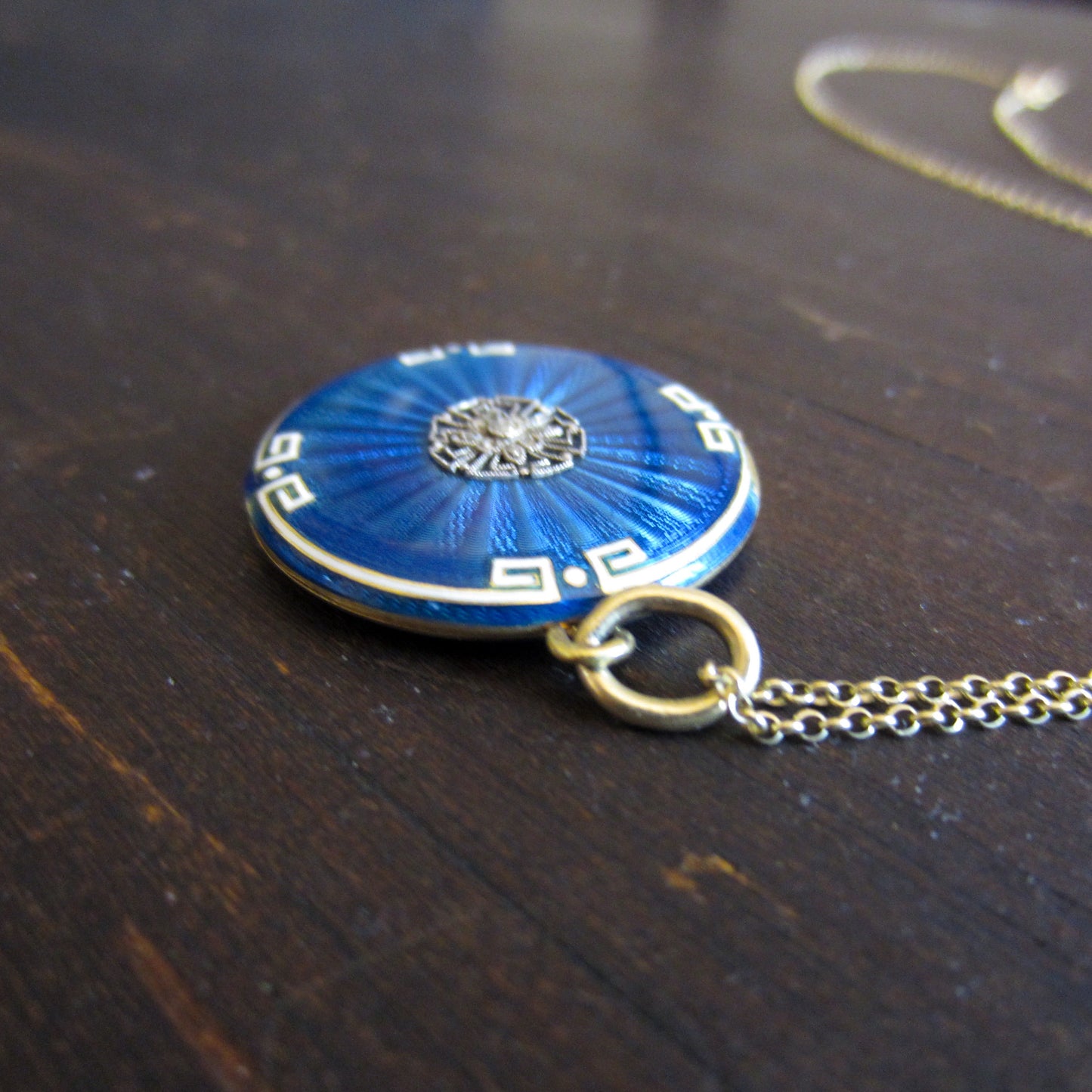 Belle Époque French Guilloche Enamel and Diamond Locket Platinum/18k c. 1910