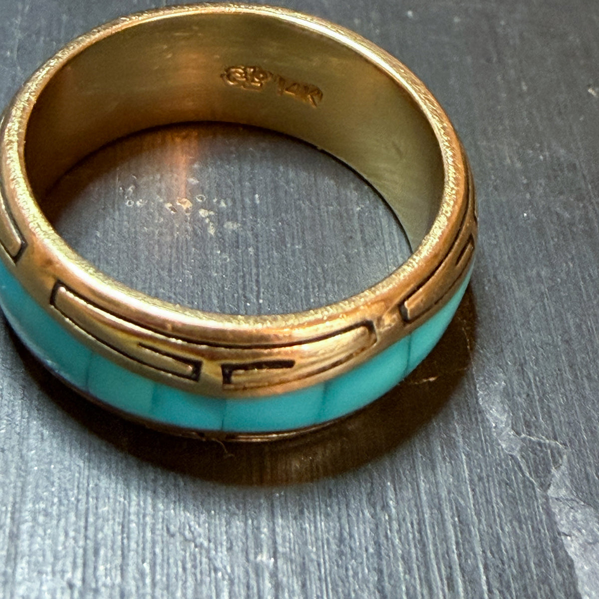 Estate GL Studio Turquoise Inlay Band 14k Size 7