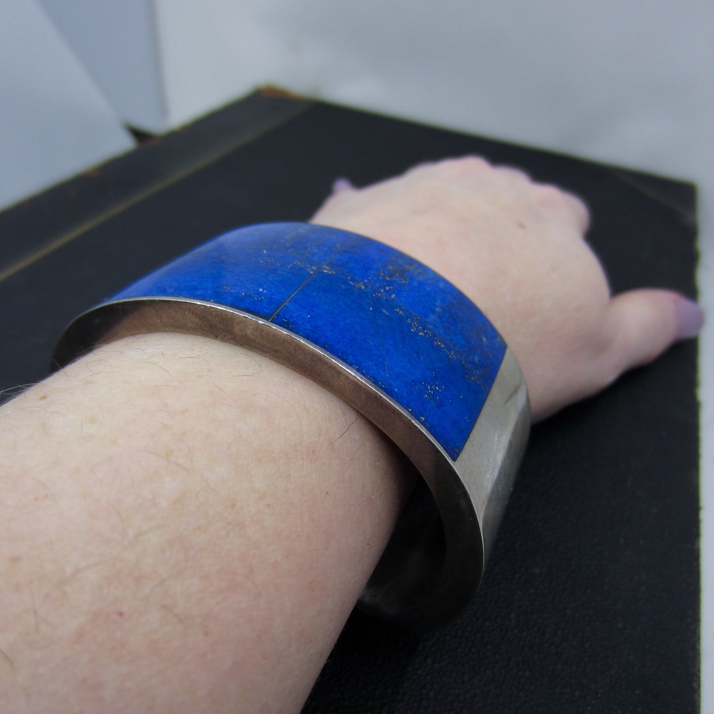 Huge Vintage Lapis Cuff Sterling, Mexico c. 1970