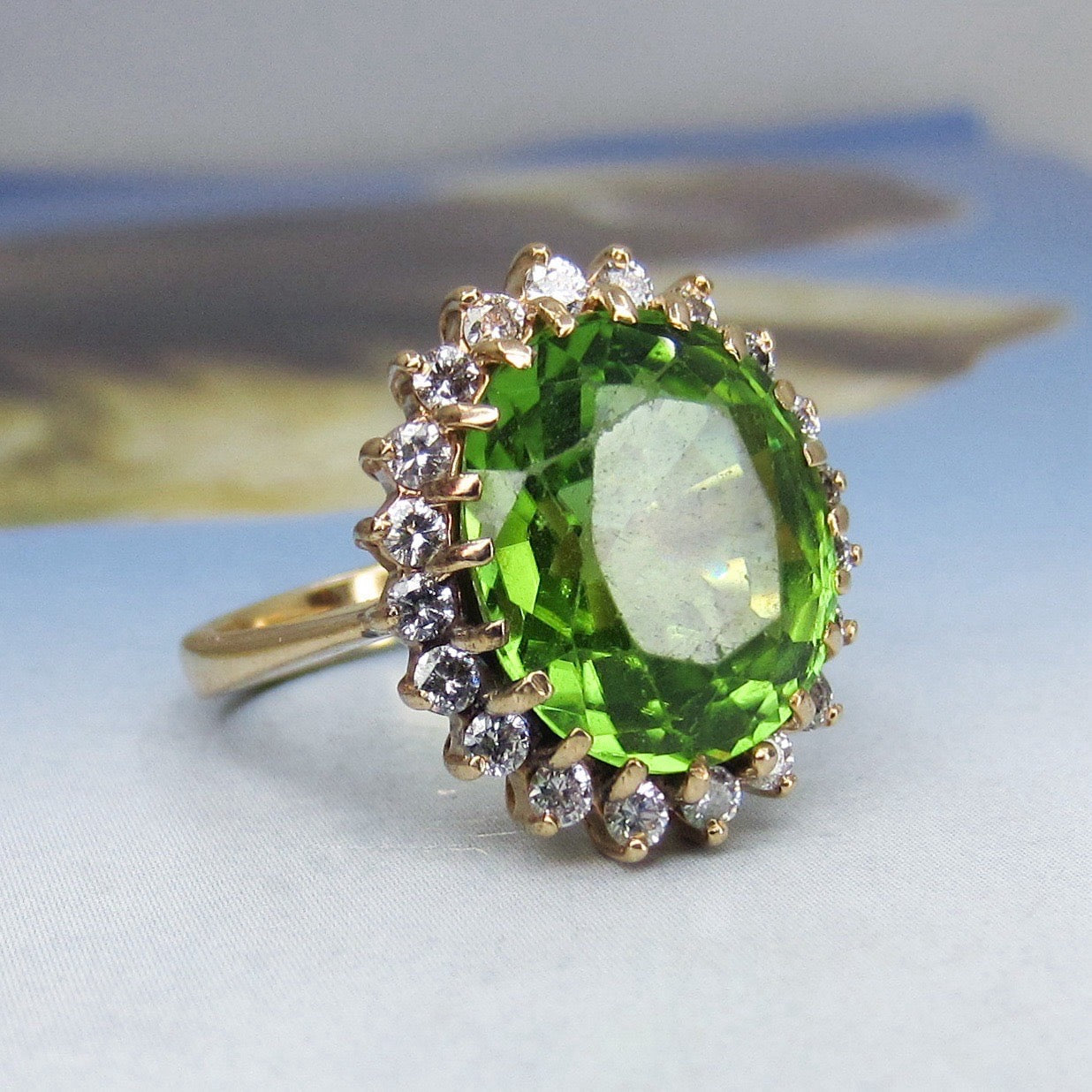 Vintage Peridot and Diamond Ring 14k c. 1980