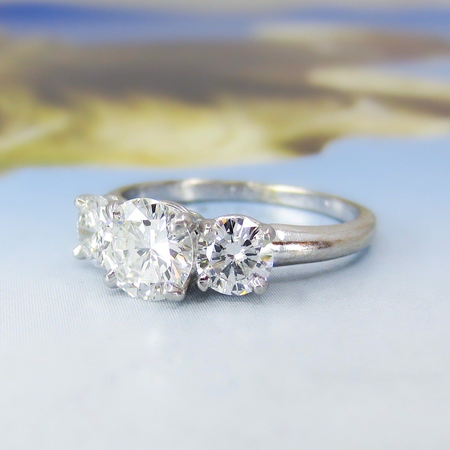 Vintage Three Diamond Engagement Ring 14k c. 1978