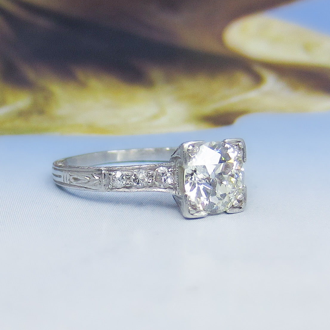 Art Deco Old European .98ct Diamond Engagement Ring Platinum c. 1920