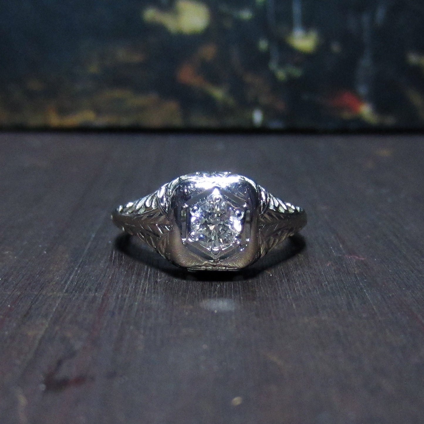 Art Deco Transitional Round Brilliant .35ct Diamond Engagement Ring 18k c. 1930
