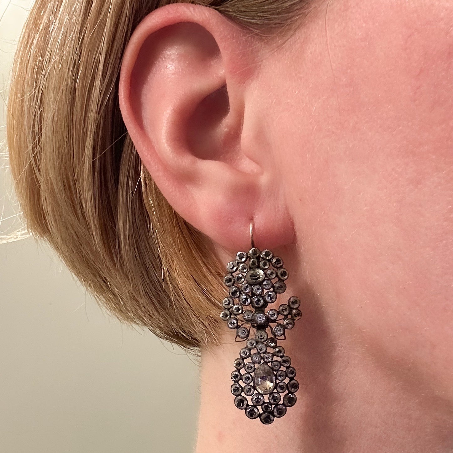 Georgian 18th Century Paste Earrings Silver/9k c. 1780