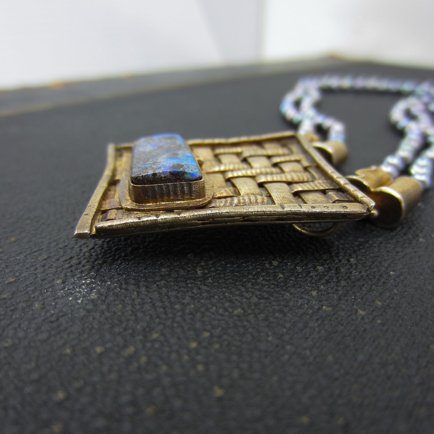 Vintage Pearl and Boulder Opal Necklace Gilt Silver c. 1998