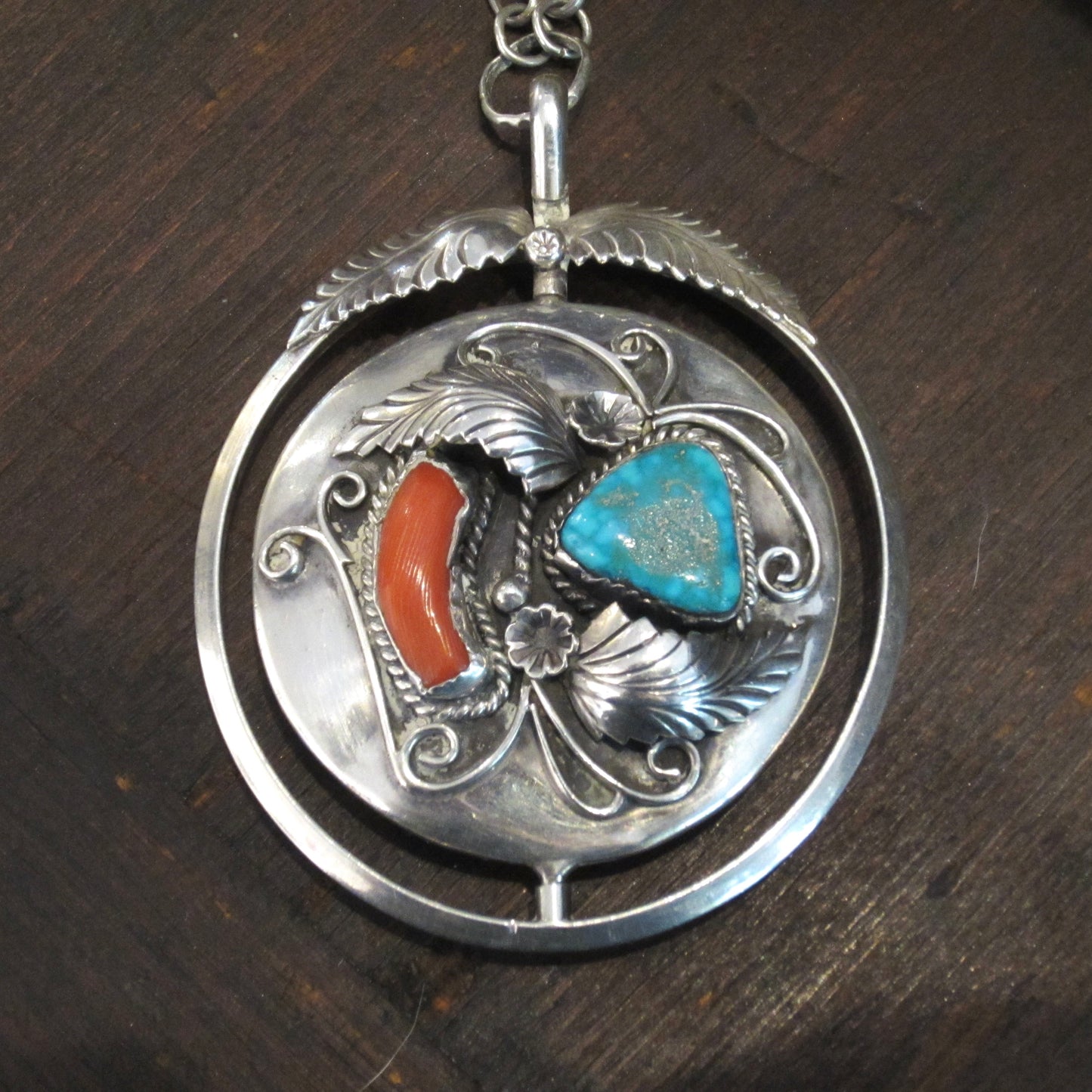 Vintage Zuni Spinner Pendant Necklace Sterling Silver c. 1970