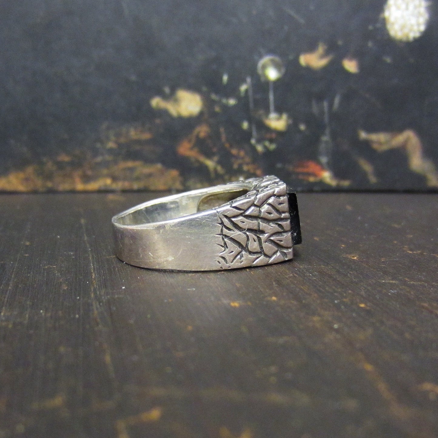 Cool Mid-Century Men’s Onyx Signet Ring Sterling c. 1960