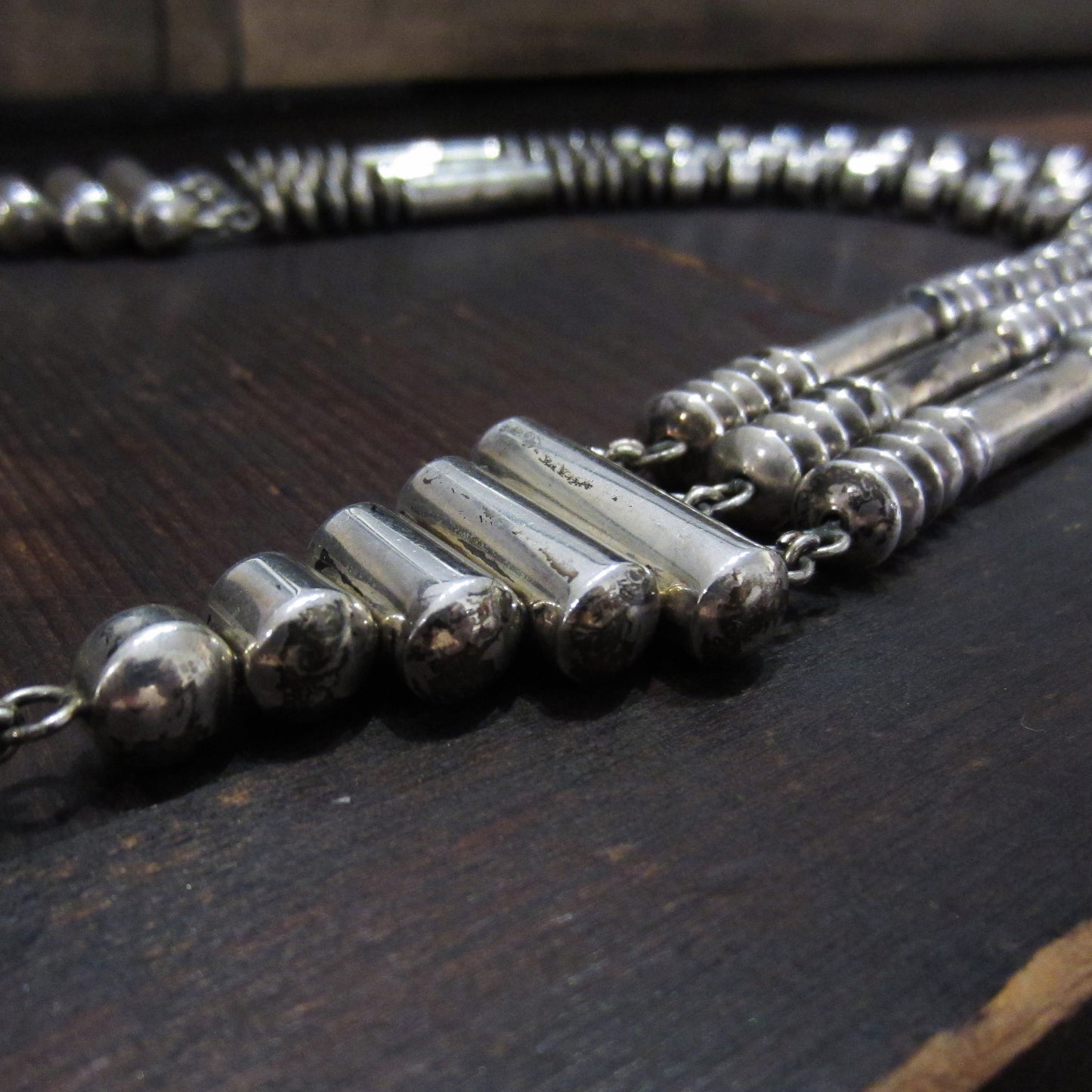 HOLD Vintage Margaret Lee Navajo Triple Strand Necklace Sterling Silver c. 2000