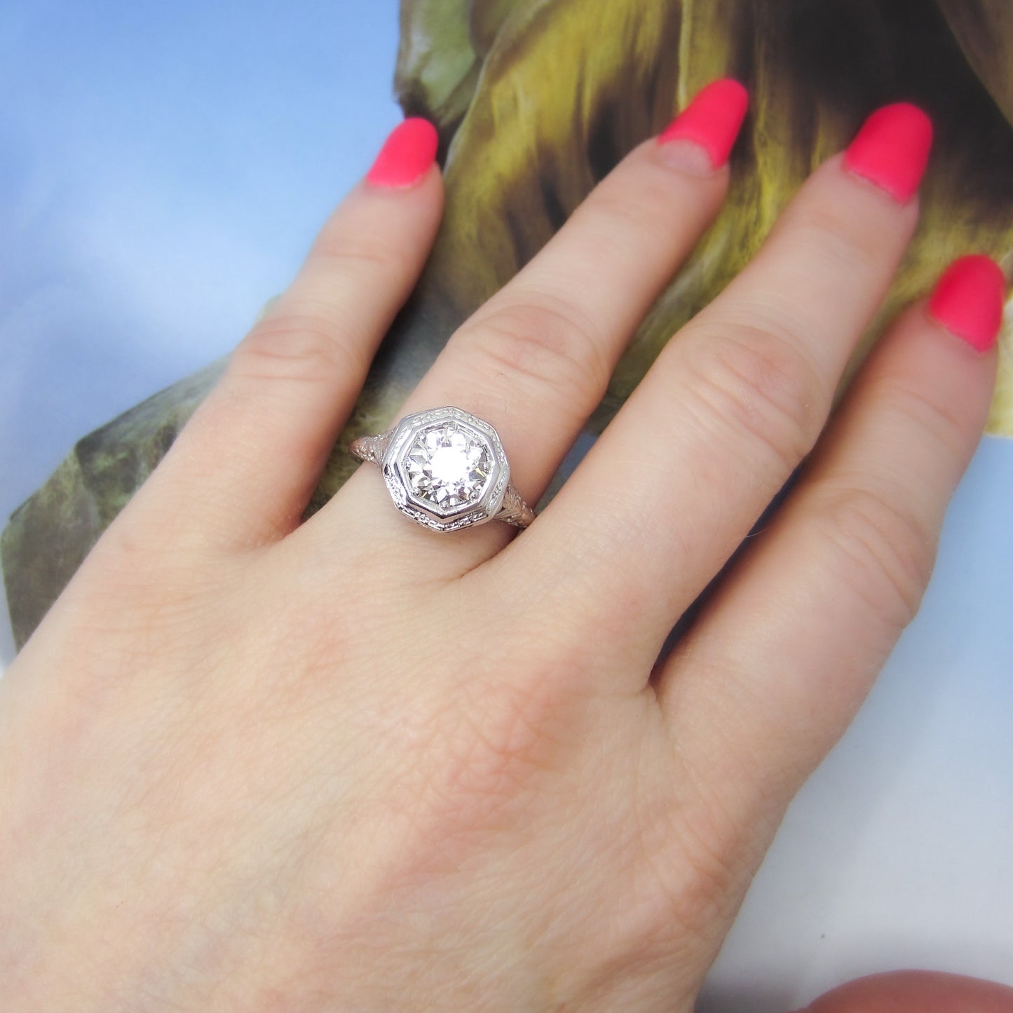 Art Deco Old European 1.71ct Diamond Engagement Ring 18k c. 1920