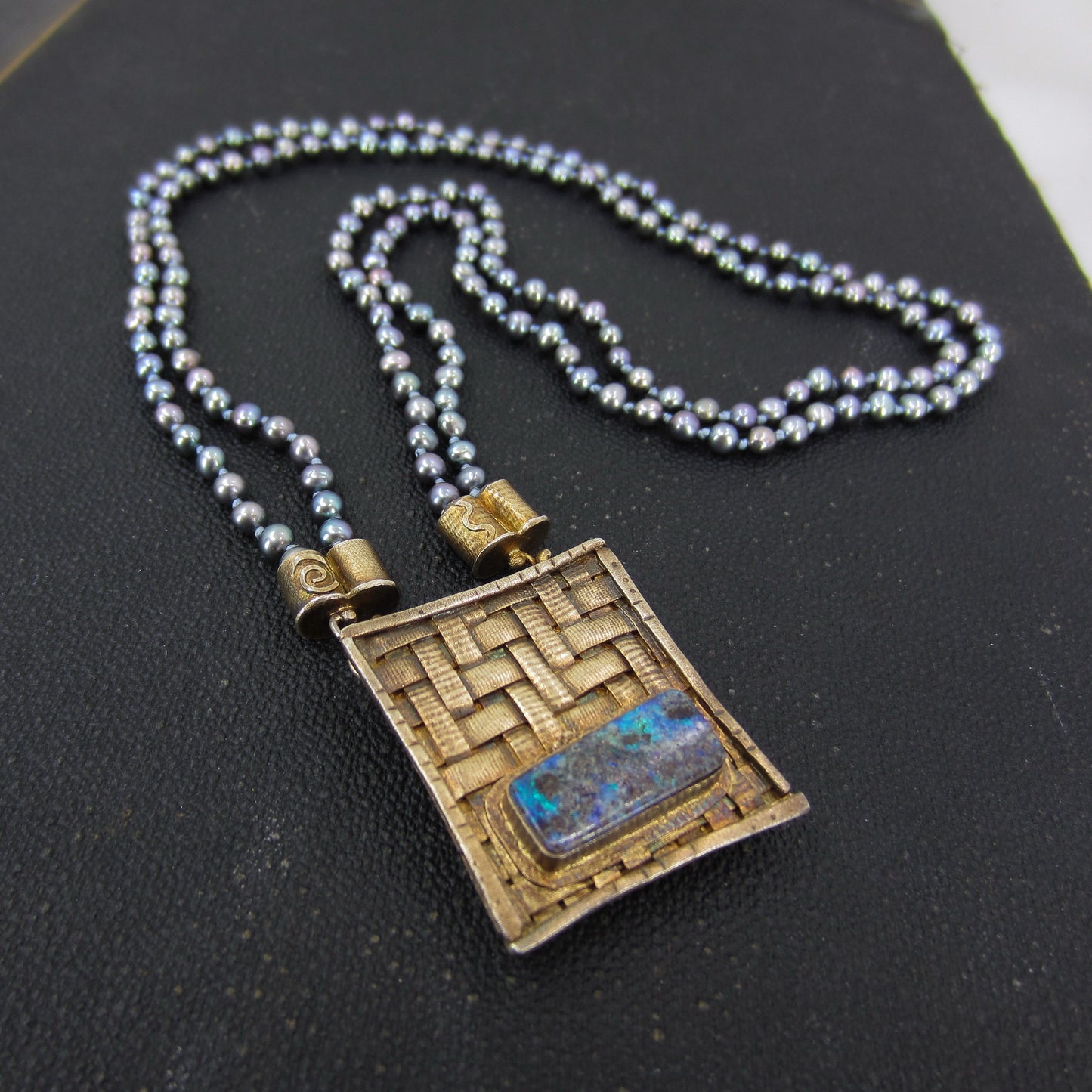 Vintage Pearl and Boulder Opal Necklace Gilt Silver c. 1998