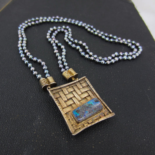 Vintage Pearl and Boulder Opal Necklace Gilt Silver c. 1998