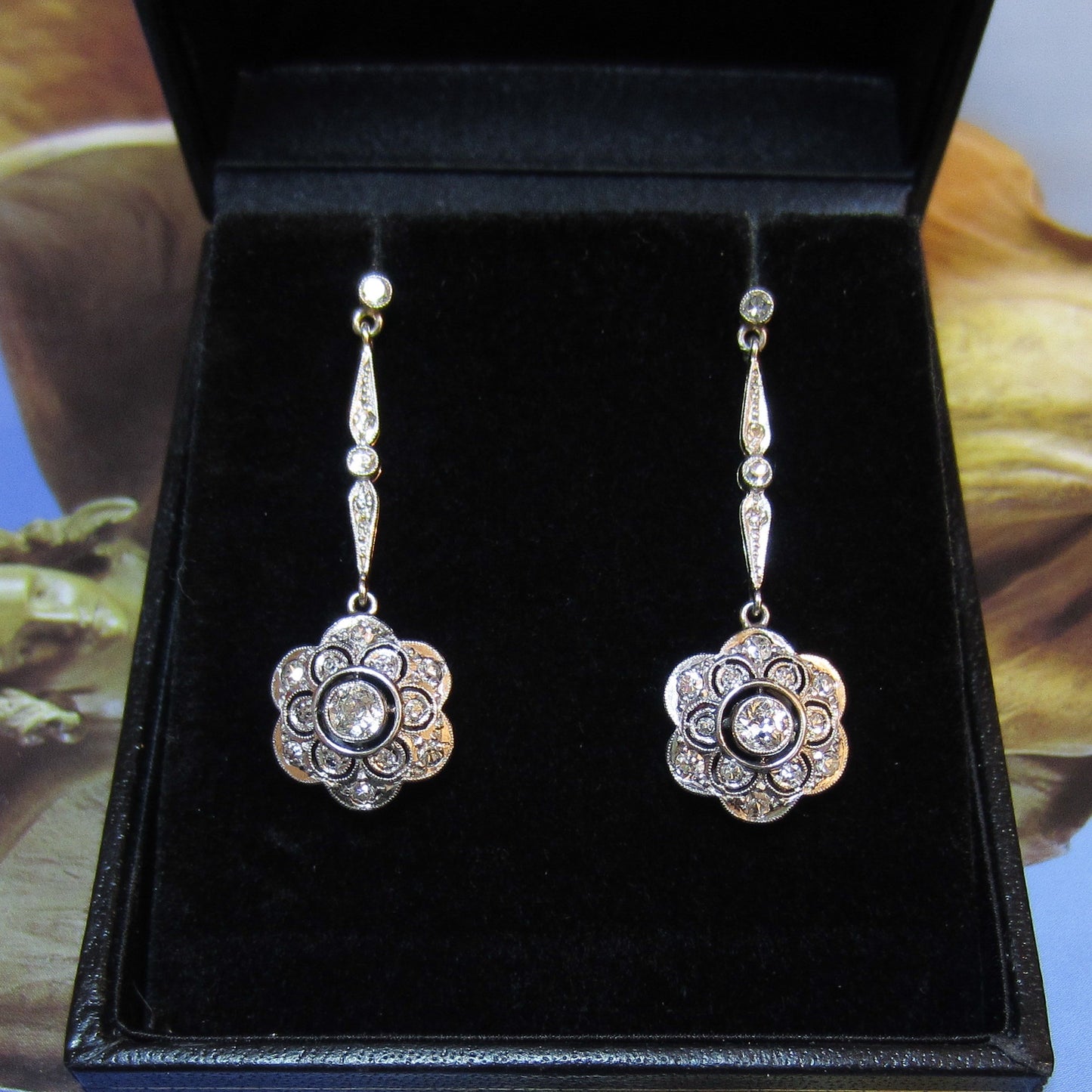 Art Deco Diamond Drop Earrings Platinum/18k c. 1920