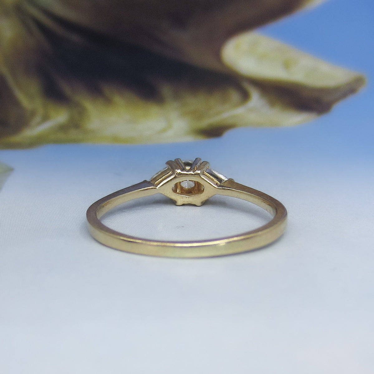 Vintage Three Diamond Trilliant Engagement Ring 14k c. 1990