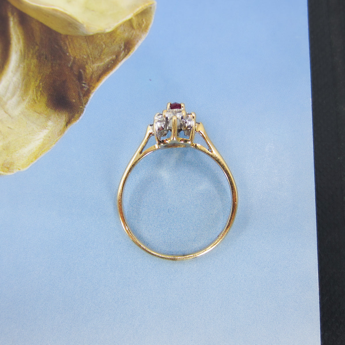 Vintage Marquise Ruby and Diamond Cluster Ring 14k c. 1980