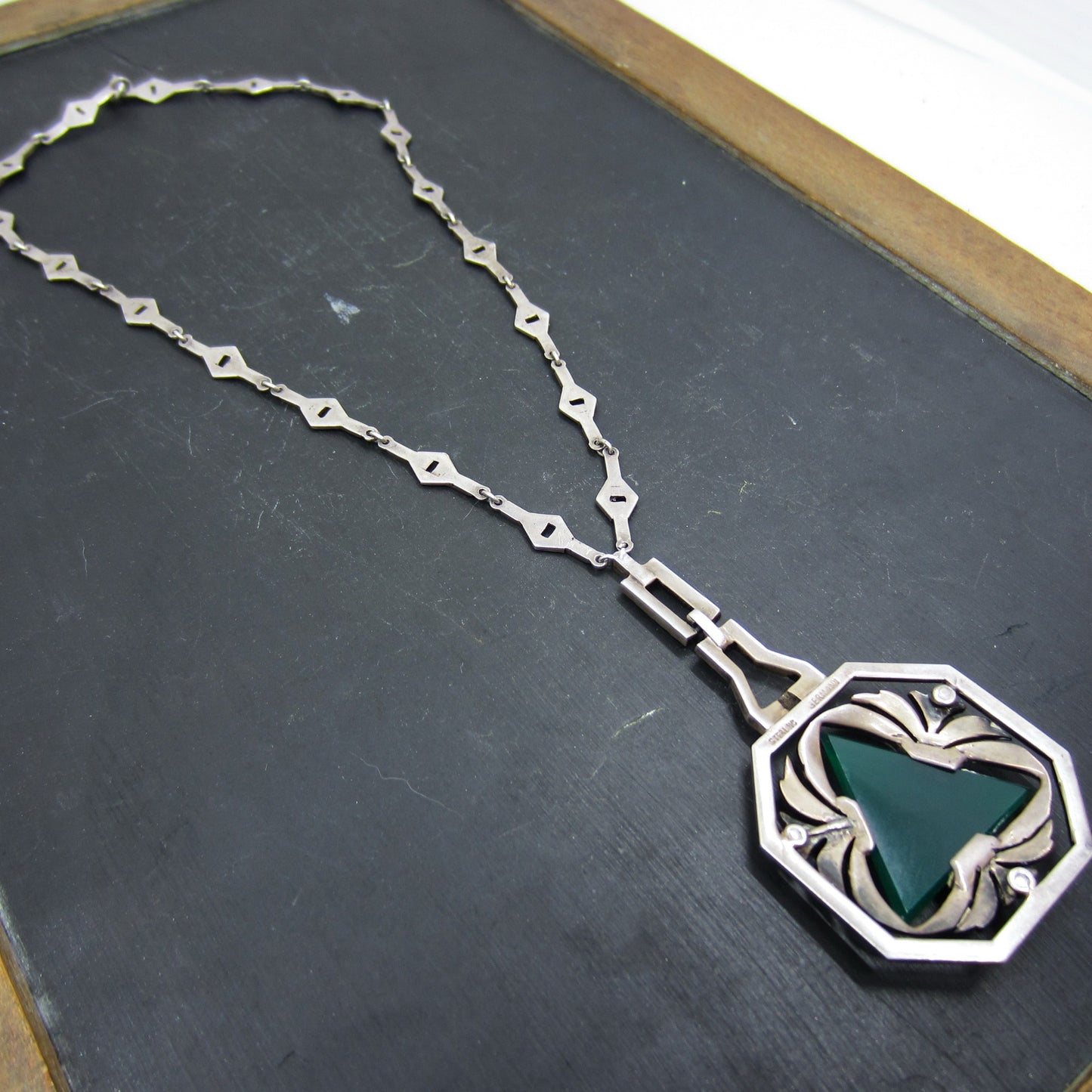 Art Deco Chalcedony and Marcasite Necklace Sterling, Germany c. 1920