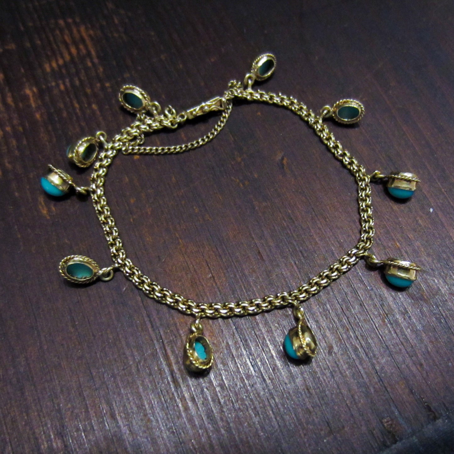Mid-Century Turquoise Charm Bracelet 14k c. 1960