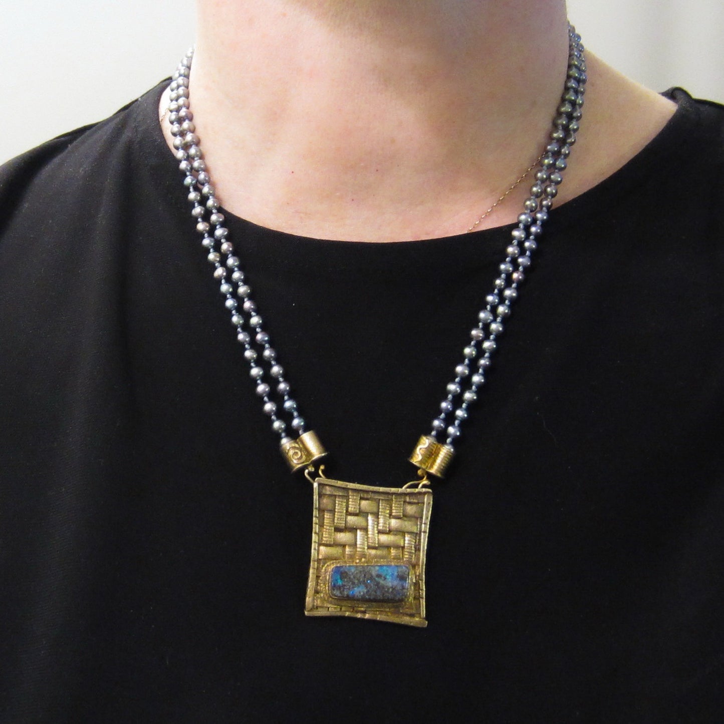 Vintage Pearl and Boulder Opal Necklace Gilt Silver c. 1998