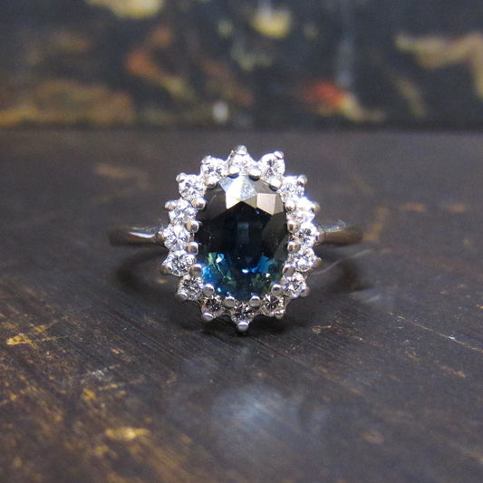 Vintage Sapphire and Diamond Cluster Ring 14k c. 1980