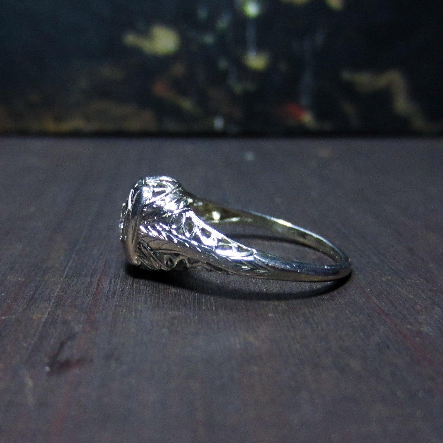 Art Deco Transitional Round Brilliant .35ct Diamond Engagement Ring 18k c. 1930