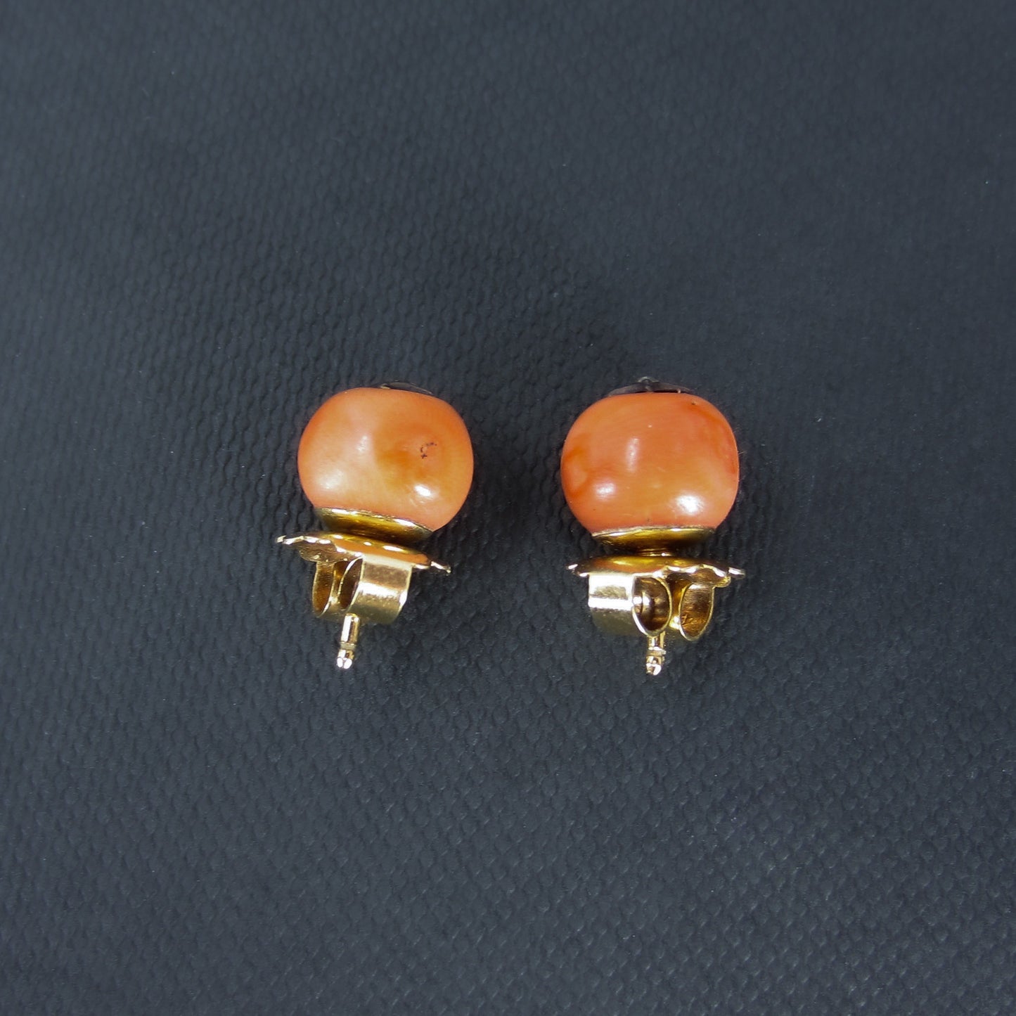Victorian Diamond and Coral Studs Silver/14k c. 1890