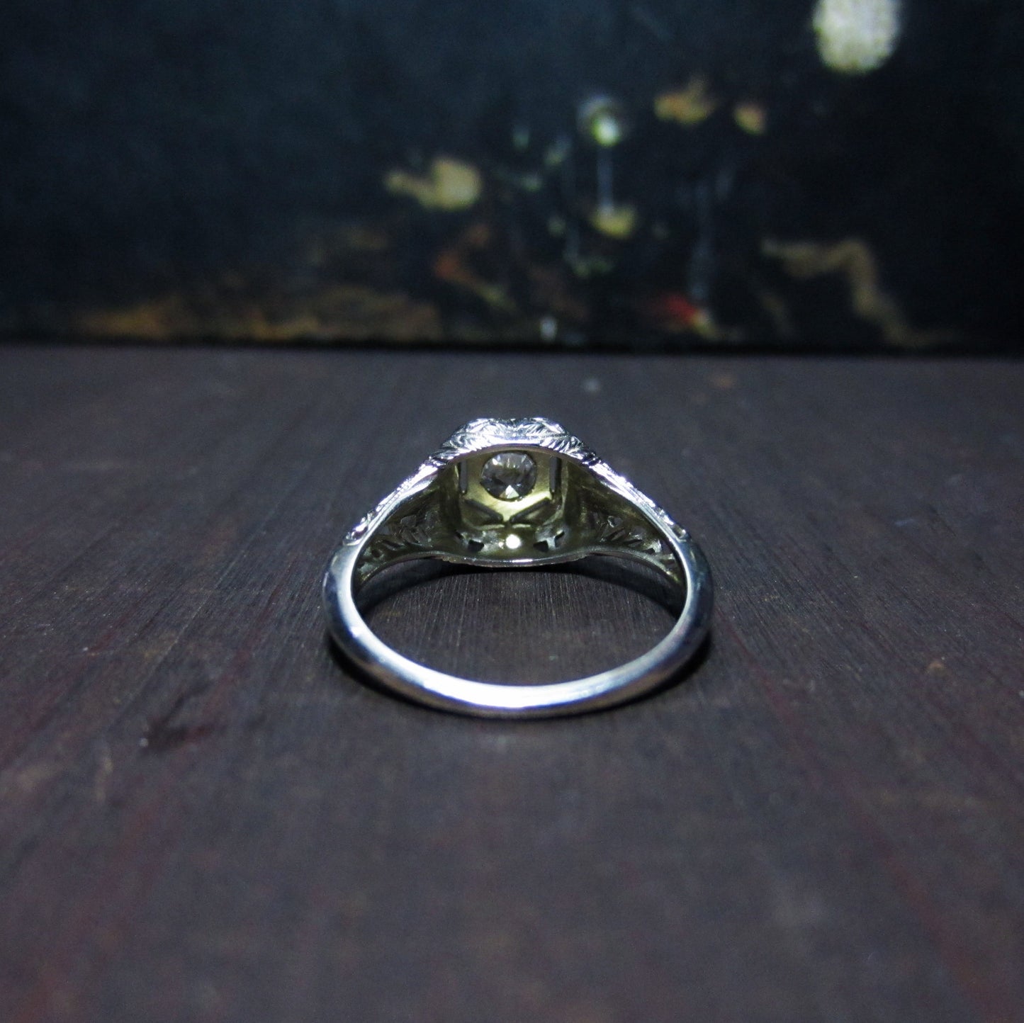 Art Deco Transitional Round Brilliant .35ct Diamond Engagement Ring 18k c. 1930