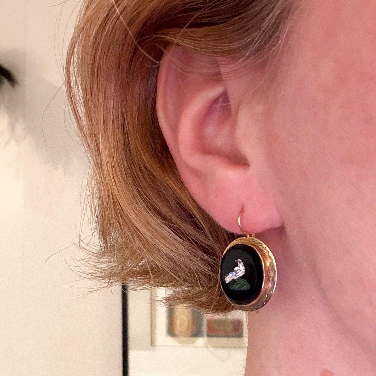 SOLD-Victorian Micro Mosaic Dove Earrings 14k c. 1890