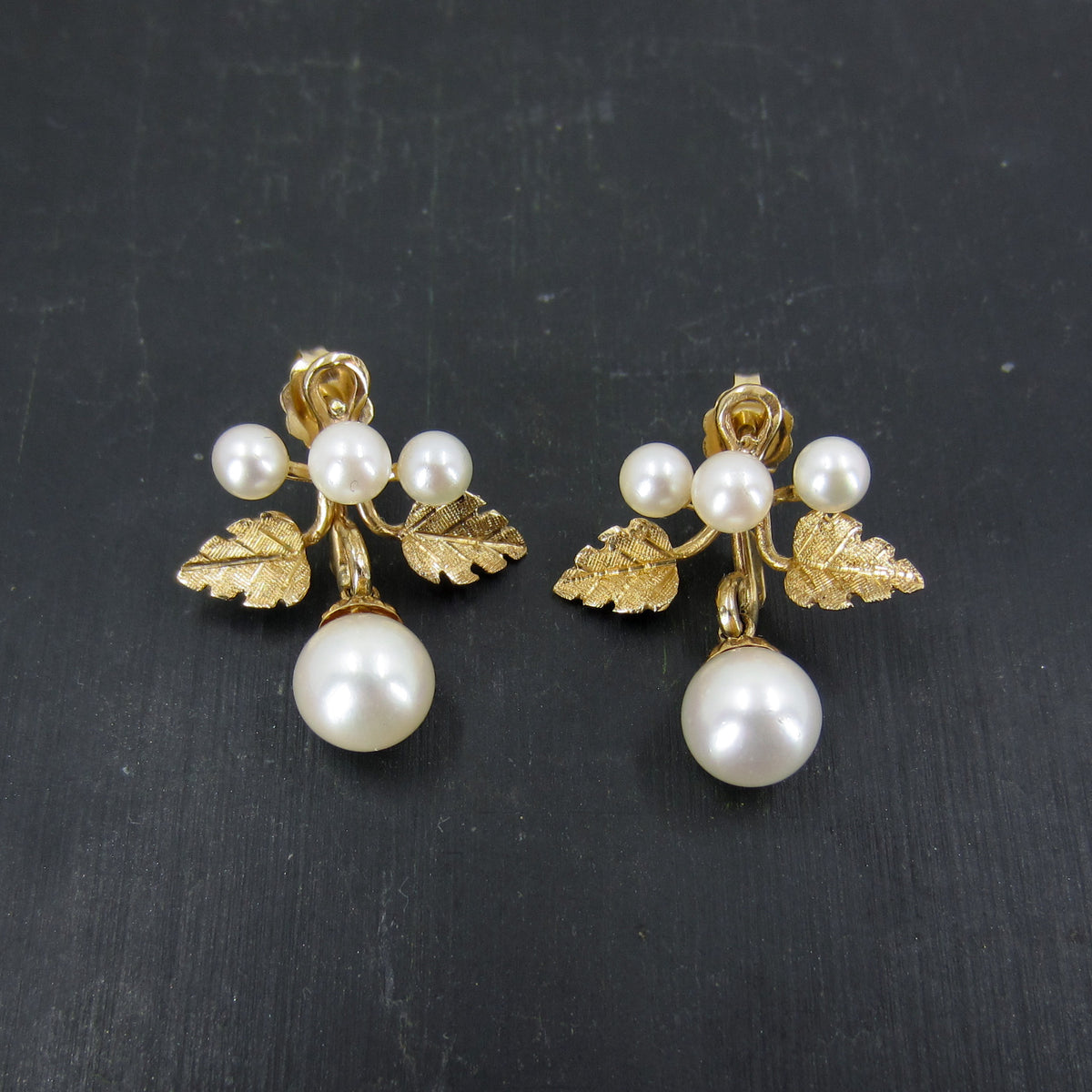Mid-Century Pearl Drop Earrings 14k c. 1960