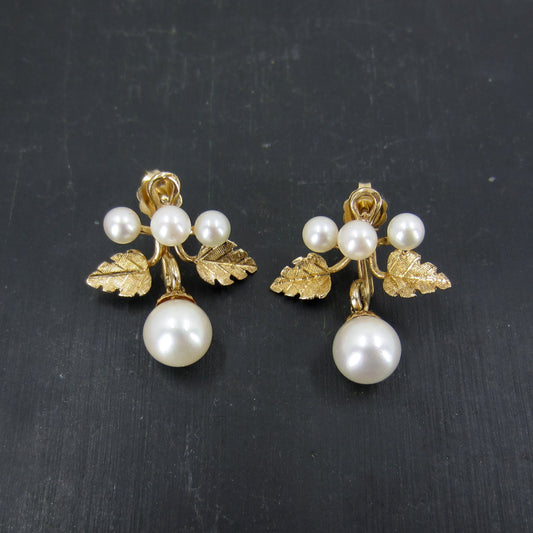 Mid-Century Pearl Drop Earrings 14k c. 1960
