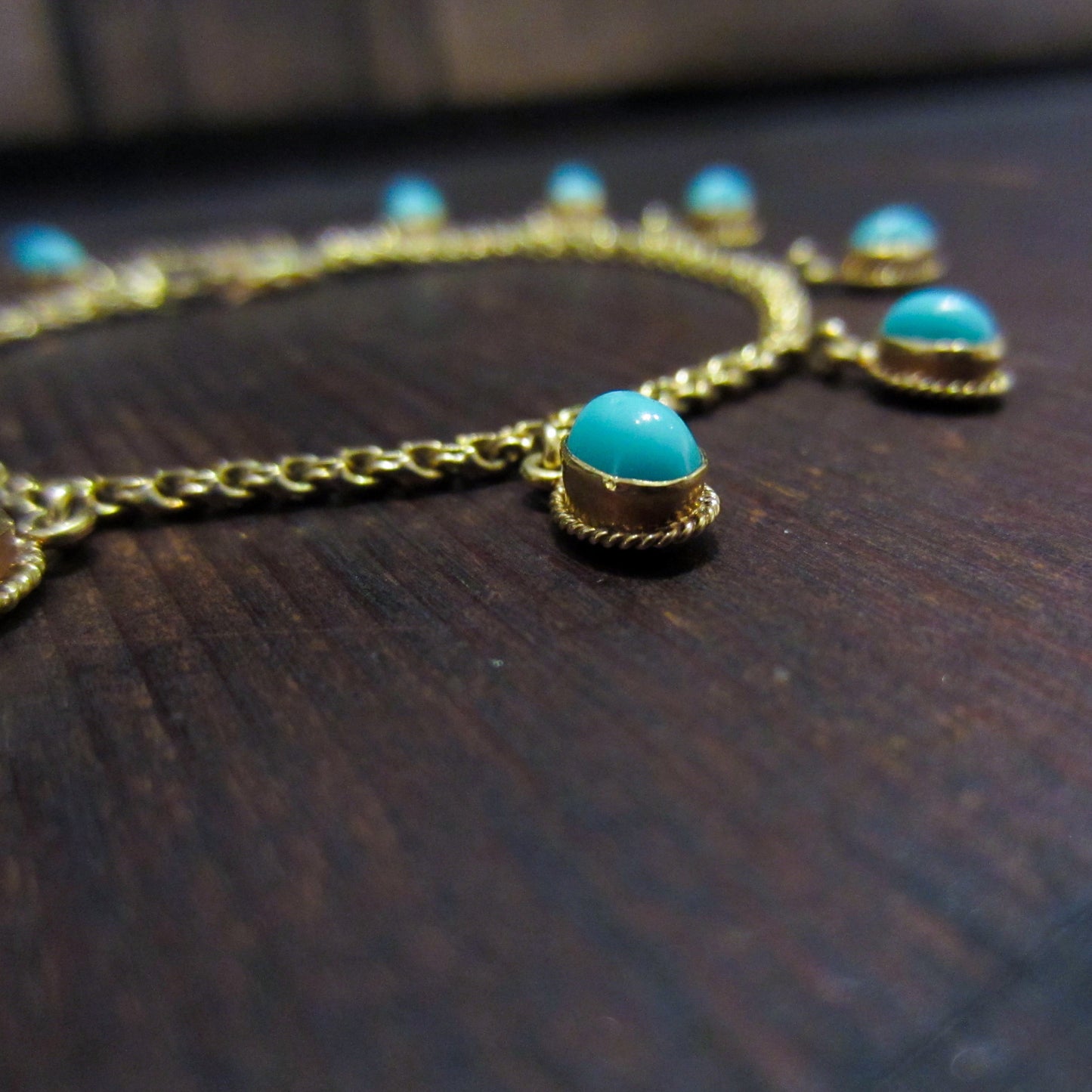 Mid-Century Turquoise Charm Bracelet 14k c. 1960