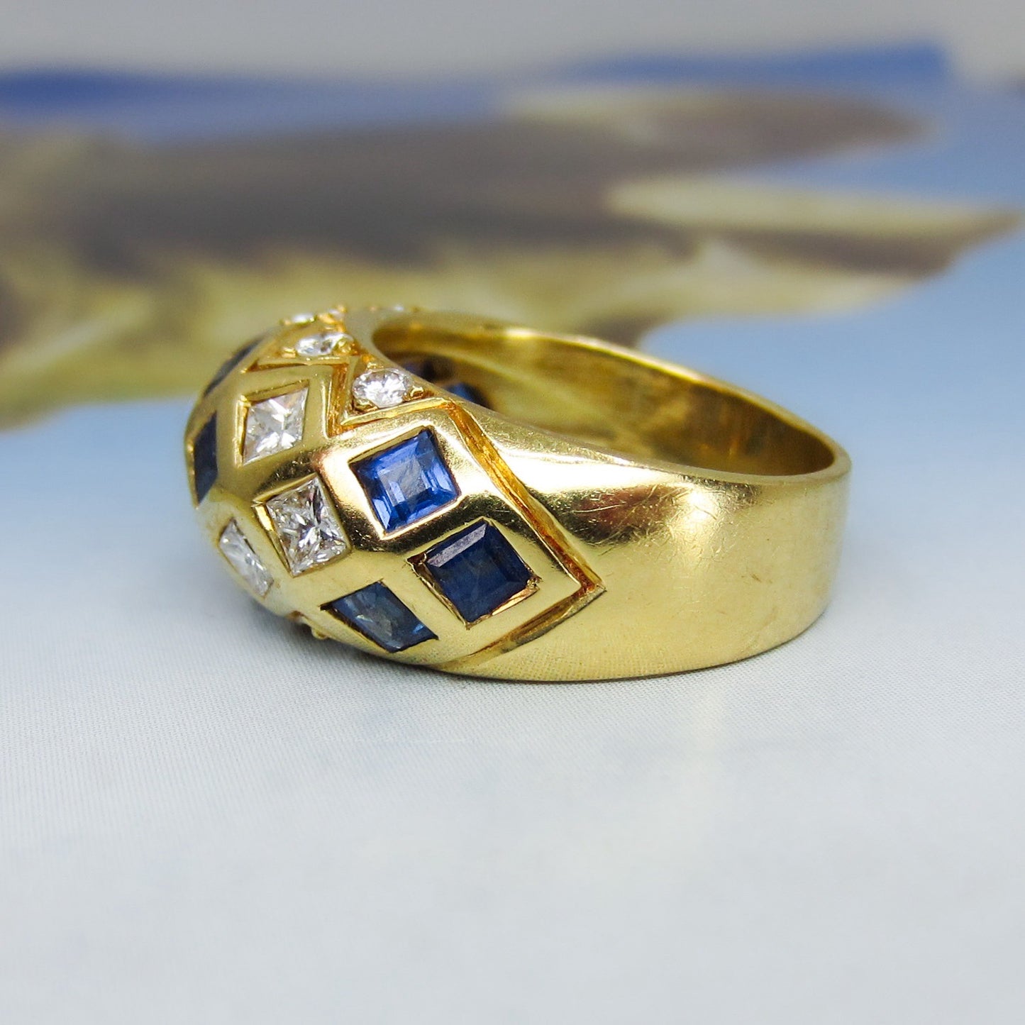 Vintage Sapphire and Diamond Dome Ring 18k c. 1990