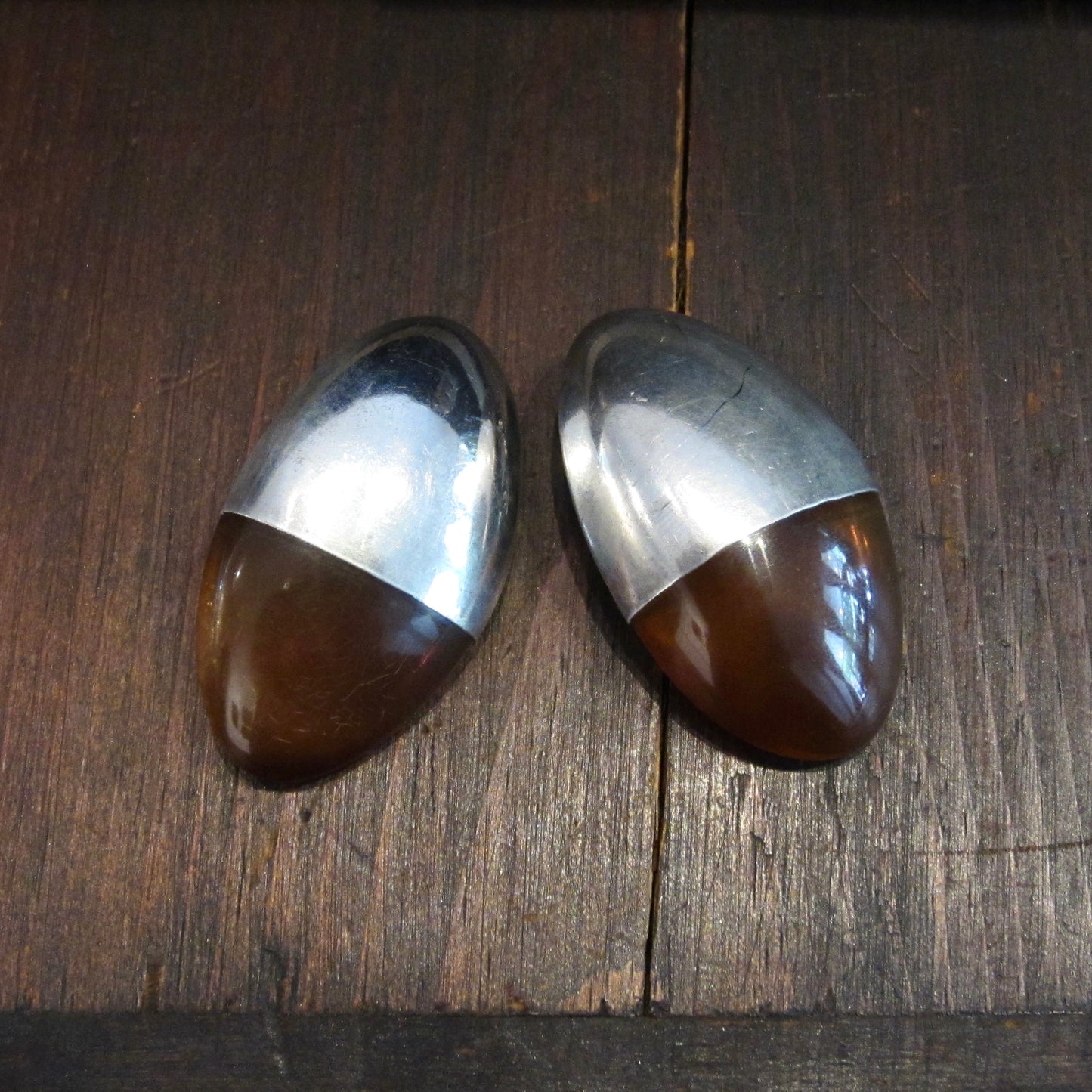 Huge Sterling Silver and Resin Earrings c. 1970