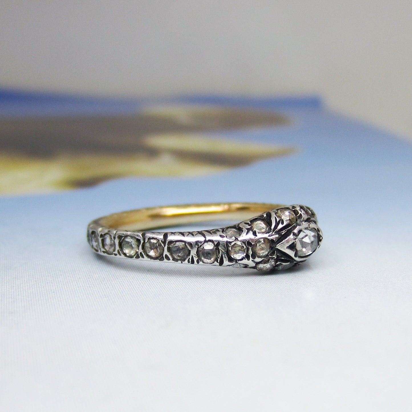 Victorian Rose Cut Diamond and Ruby Snake Ring Silver/14k c. 1890 Size 6.5