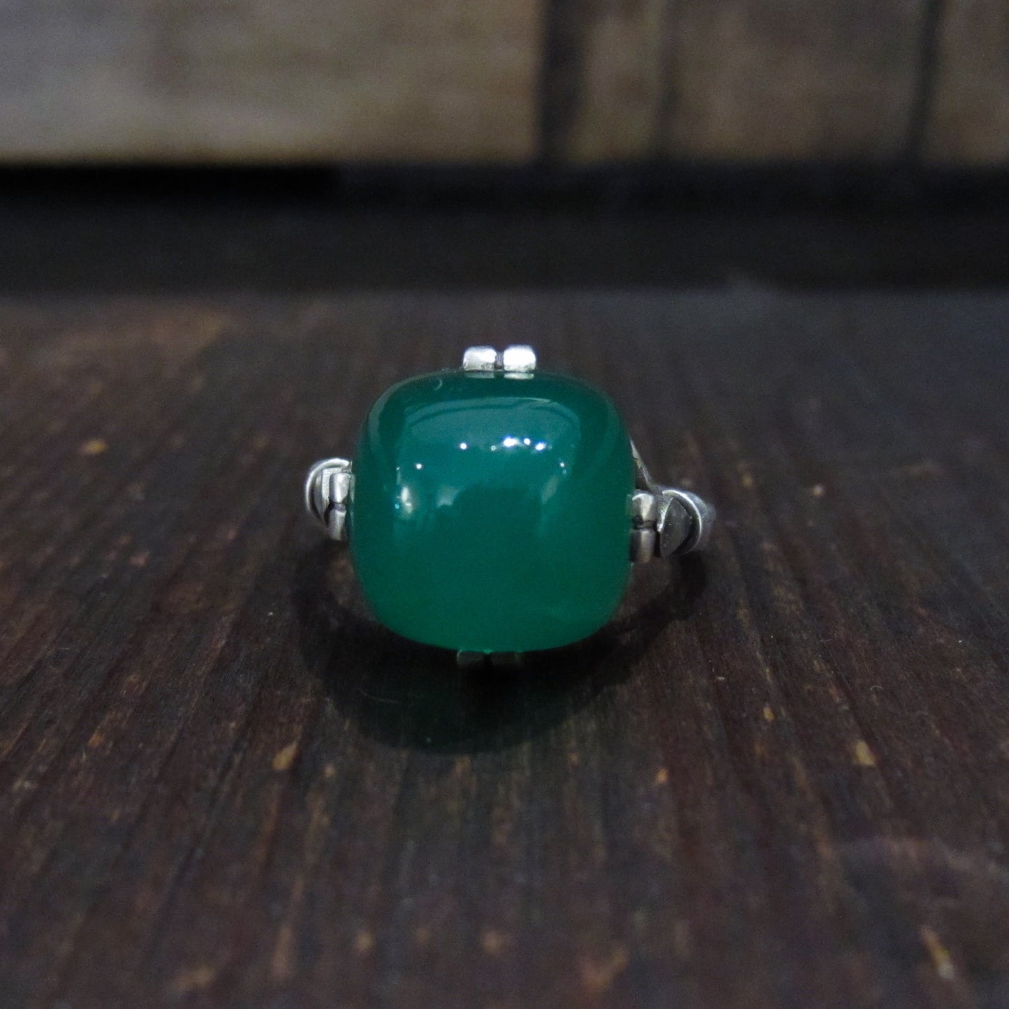 French Art Deco Chrysoprase Sugar Loaf Cabochon Ring Sterling c. 1920