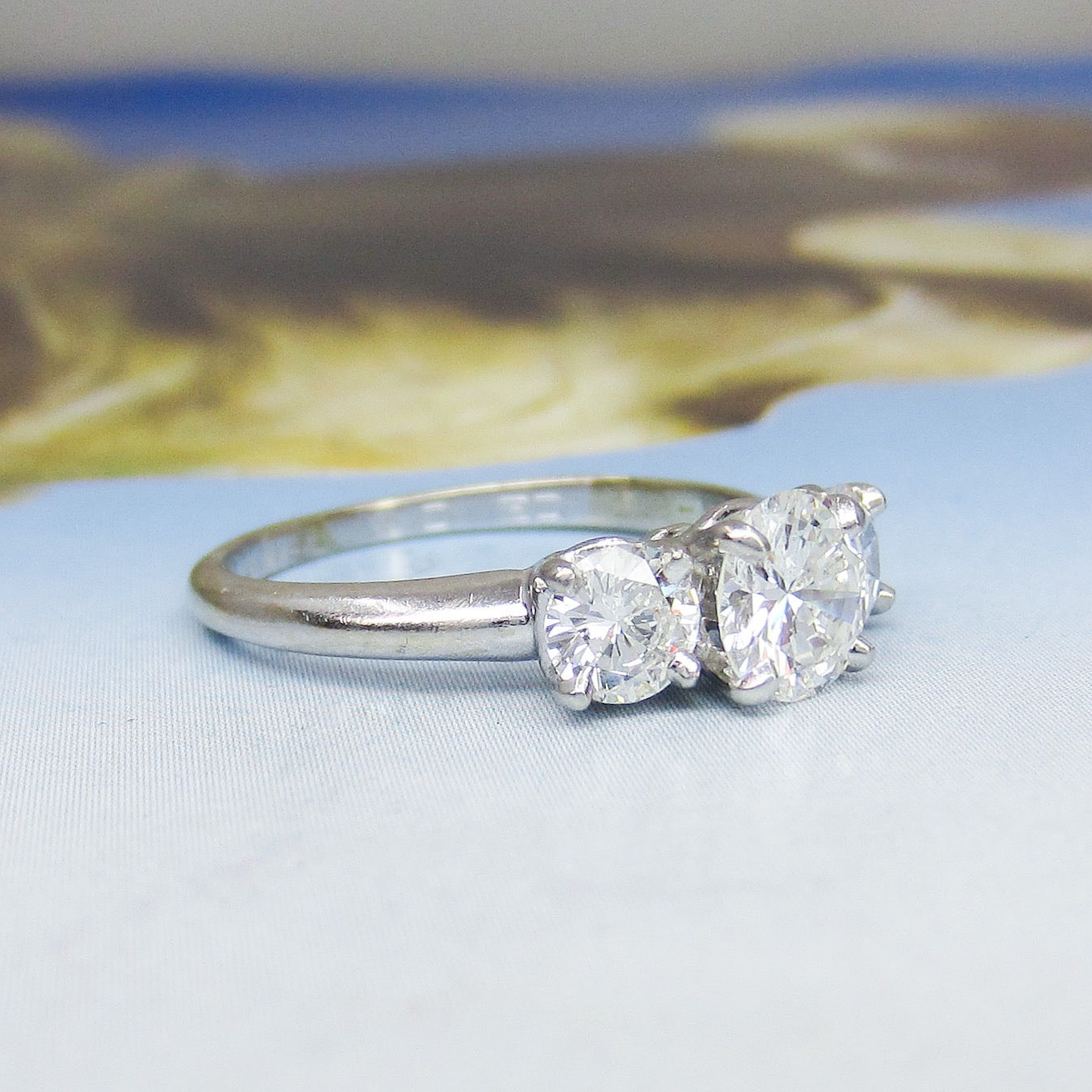 Vintage Three Diamond Engagement Ring 14k c. 1978