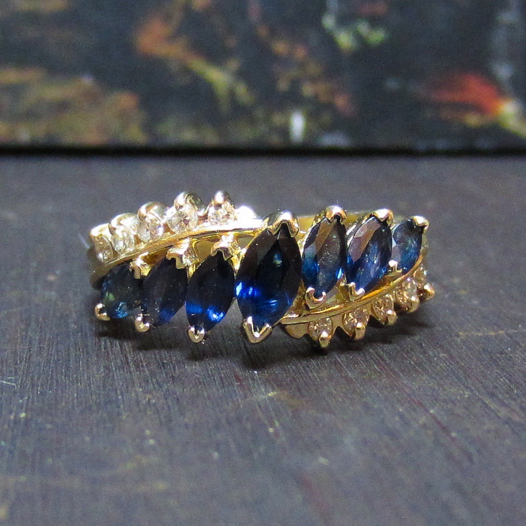 Vintage Sapphire and Diamond Band 14k c. 1990