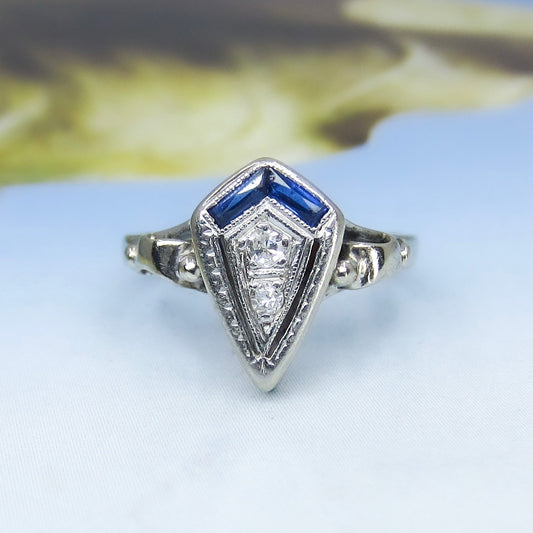 Art Deco Diamond and Sapphire Ring 14k c. 1930