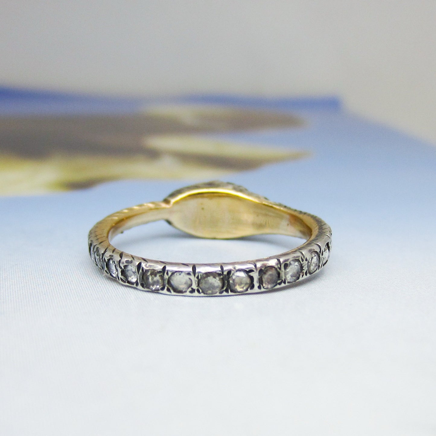 Victorian Rose Cut Diamond and Ruby Snake Ring Silver/14k c. 1890 Size 6.5