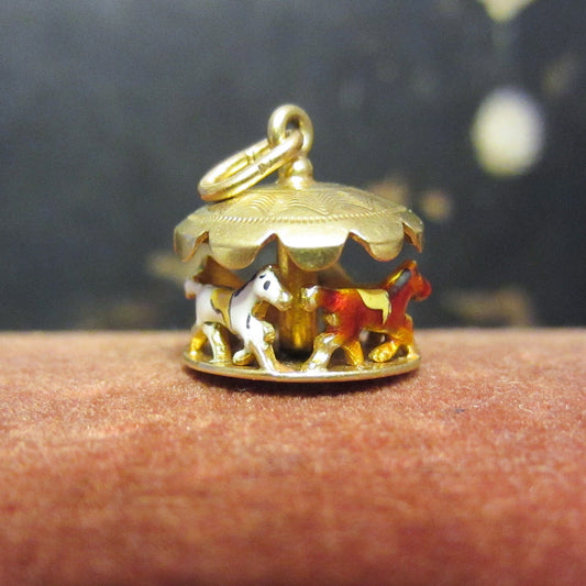 Vintage Enamel Carousel Charm 14k c. 1960