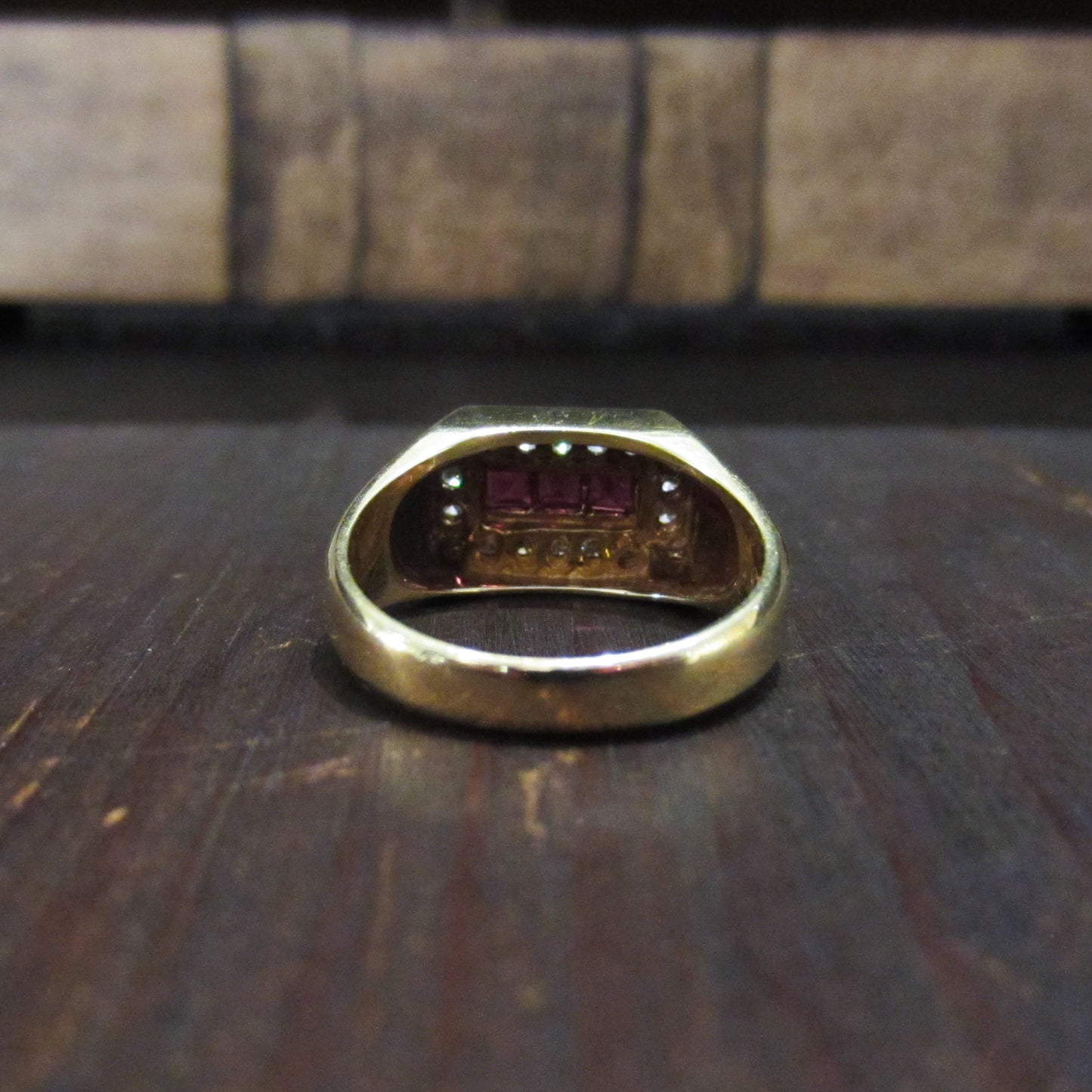 Vintage Ruby and Diamond Signet Ring 14k c. 1970