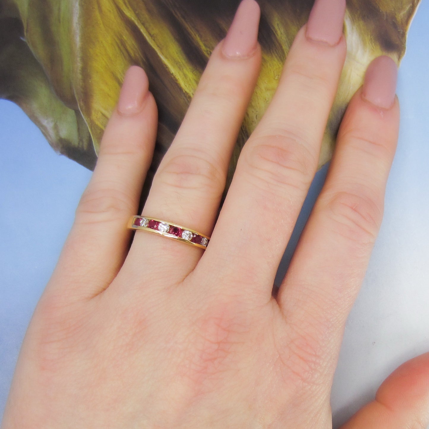 Vintage Ruby and Diamond Band 14k c. 1980