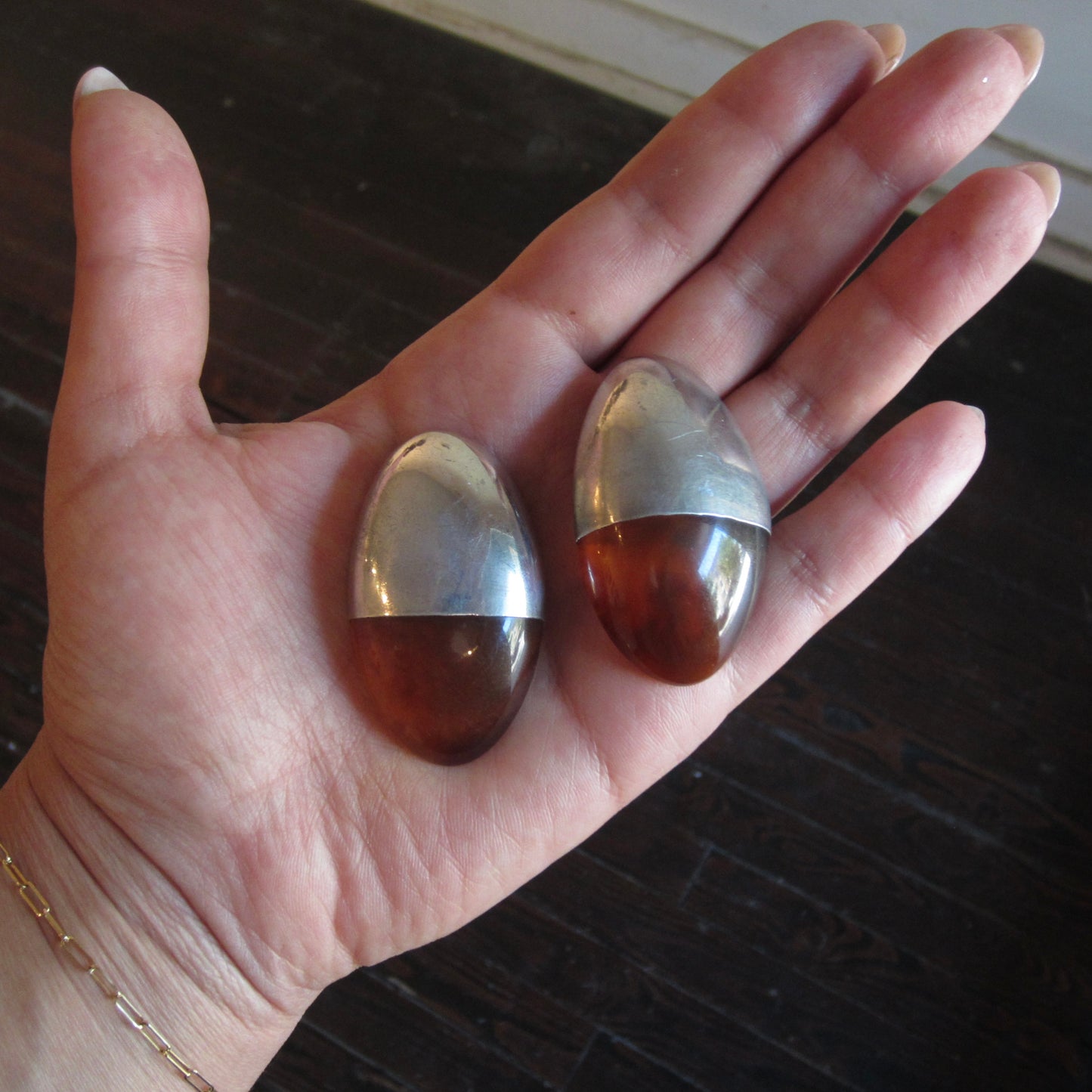 Huge Sterling Silver and Resin Earrings c. 1970